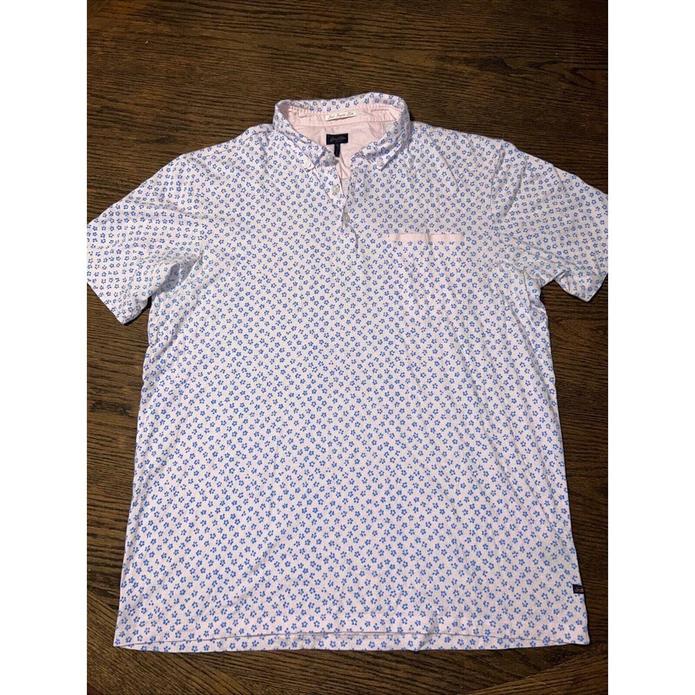 Good Man Polo Shirt Mens L Large Pink Short Sleeve Front Pocket Floral Print